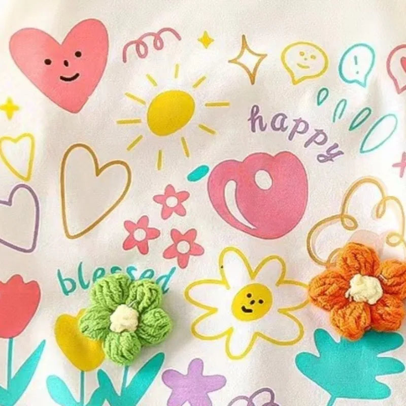 Jumping Meters Flowers Kids Tees Hot Selling Cotton Summer Girls Tshirts Baby Clothes Children's Tees Tops