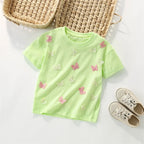 Jumping Meters 3-8T Animals Summer Girls Tshirts Butterflies Applique Short Sleeve Baby Clothes Embroidery Children's Tees