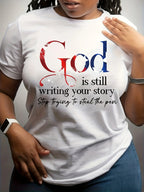 God Is Still Writing Your Story Women's Tee - Faith Graphic, Casual Yellow Top