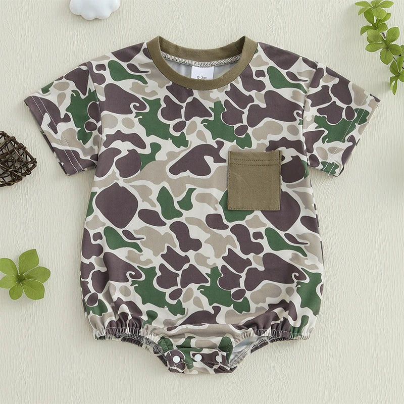 0-18M Newborn Infant Baby Boy Summer Romper Outfit Camouflage Short Sleeve Bodysuit Jumpsuit Clothes