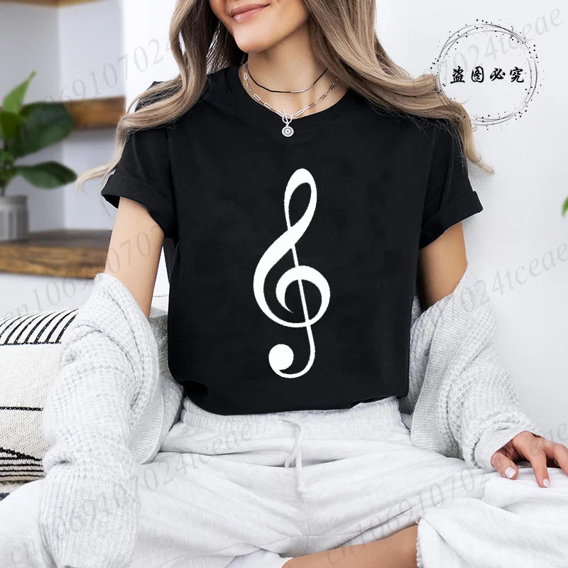 Women's T-shirts Music Note Heartbeat Printed T-Shirt Music Lover Funny Graphic Tee Shirts for Men Women Fashion T-Shirts Tops
