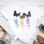 Fashion Women Men T Shirt Colorful Butterfly Petal Graphic Print T Shirt Casual Crew Neck Short Sleeve Plus Size T Shirt Unisex