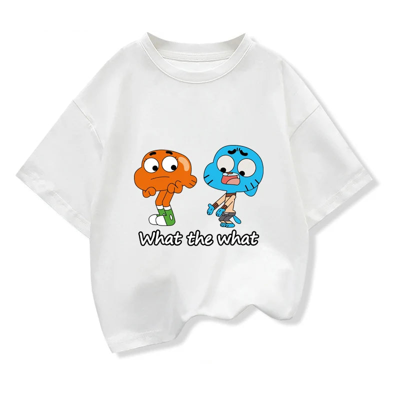 The Amazing World Of Gumball Tshirt For Kids Summer White Short-sleeved Cartoon Loose Tops 2025 New Teen Boys Fashion Clothes
