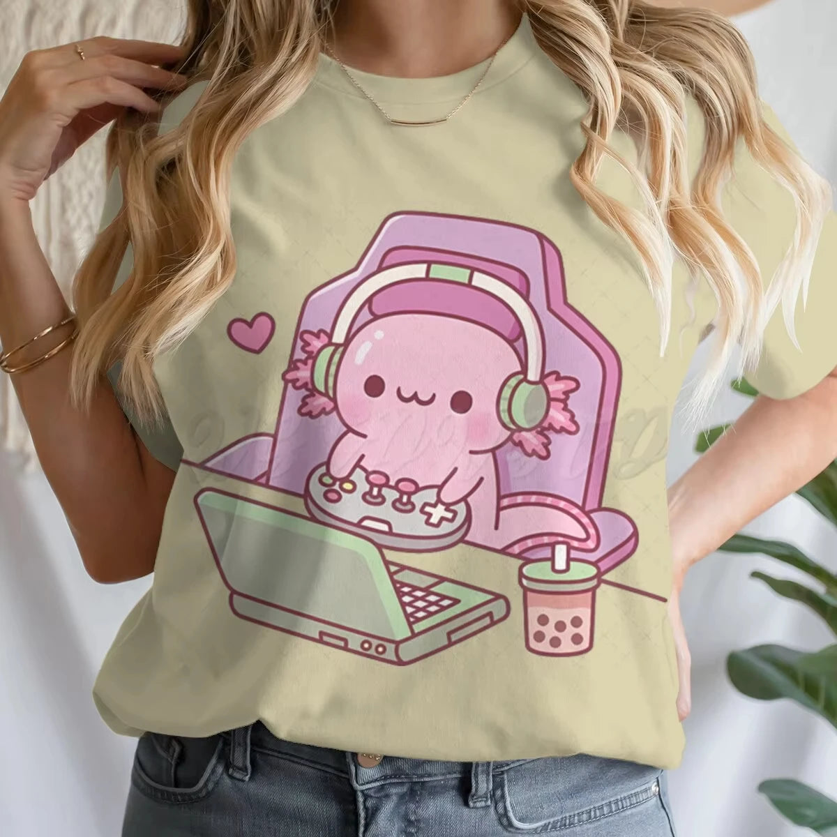 Girls' Summer Clothes Cute Axolotl Playing Games Graphic T-Shirt 3D Print Tie Dye Children's Clothing for Girl Short Sleeve Tee