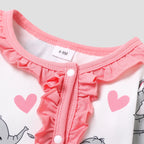 PatPat 2pcs All Over Cartoon Koala Print White Long-sleeve Ruffle Snap-up Baby Jumpsuit Set Soft and Comfortable