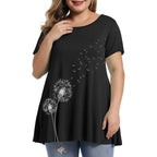 Large Size Loose Fit Women's T-shirt Summer New Short Sleeve Crewneck Tshirt Flower 3d Print Top Plus Size Ladies Clothing