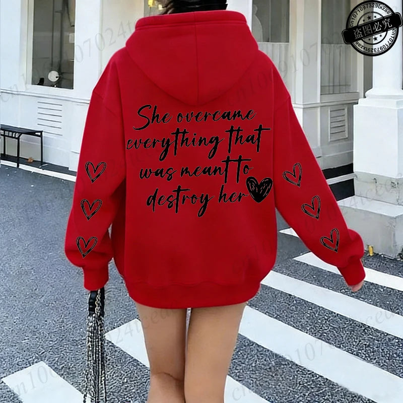 She Overcame Everything That Hooded Tops Graphic Printing Hoodies Clothing Pullover Men Women Hoodies Sweatshirts Oversized