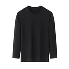 Men's Solid Color round Neck Long Sleeve T-Shirt Cotton Summer Comfortable Breathable Casual Top in Various Colors