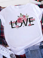 Plus Size Brave Soul L American Retro Letters Love White T-shirt Women Short Sleeve Round Neck Casual Top Summer Aesthetics Tops