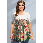 Large Size Loose Fit Women's T-shirt Summer New Short Sleeve Crewneck Tshirt Flower 3d Print Top Plus Size Ladies Clothing
