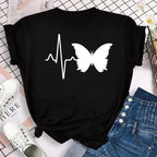 Fashion Women Men T Shirt Colorful Butterfly Petal Graphic Print T Shirt Casual Crew Neck Short Sleeve Plus Size T Shirt Unisex