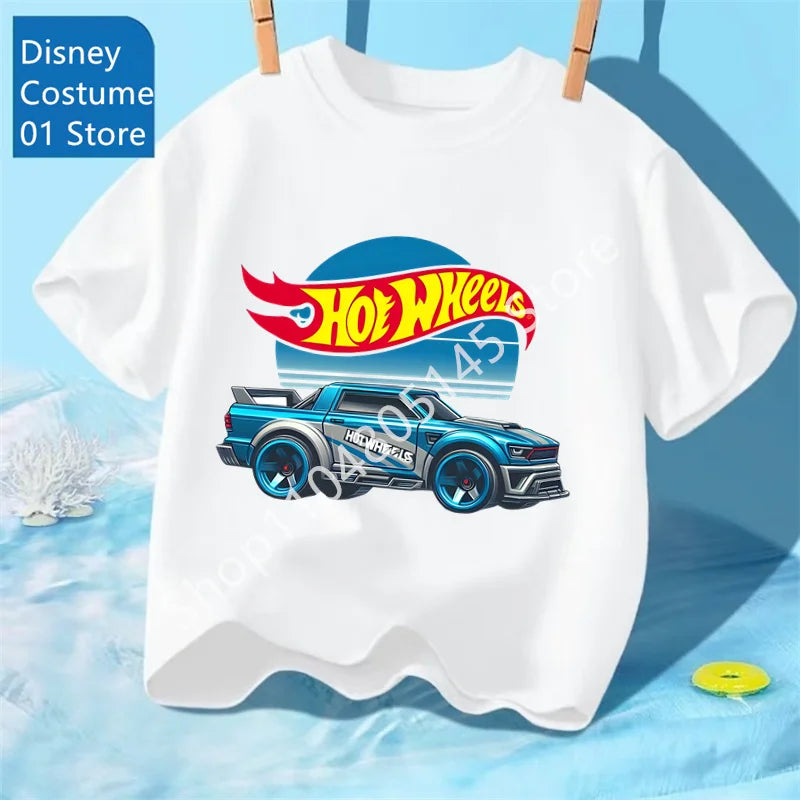 Summer Kids T Shirt Hot Wheels T-shirt Boys Girls Short Sleeve Tops Cartoon Cars Graphic Trucks Print T-shirt Children Clothing