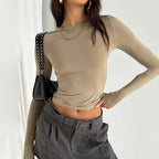 Women Casual Long Sleeve T-Shirts Spring Autumn Solid Slim Fit Pullovers Tees Shirts Female Streetwear Base Tees Tops