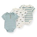Unisex Cotton Newborn Baby Boy Clothes 3Pieces Summer 0-12M Cartoon Baby Girl Clothes Print Bodysuits Short Sleeve Bebes