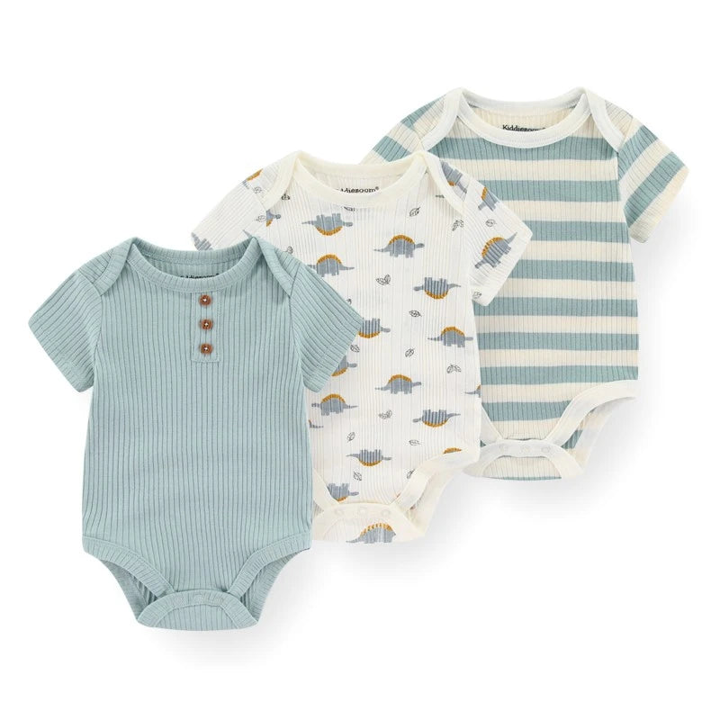 Unisex Cotton Newborn Baby Boy Clothes 3Pieces Summer 0-12M Cartoon Baby Girl Clothes Print Bodysuits Short Sleeve Bebes