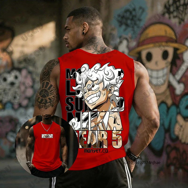 2026 Hot Anime One Piece Luffy Gear 5 Print Sleeveless T-shirt For Men Summer Sports Fitness Vest Tank Top Casual Gym Unisex Top