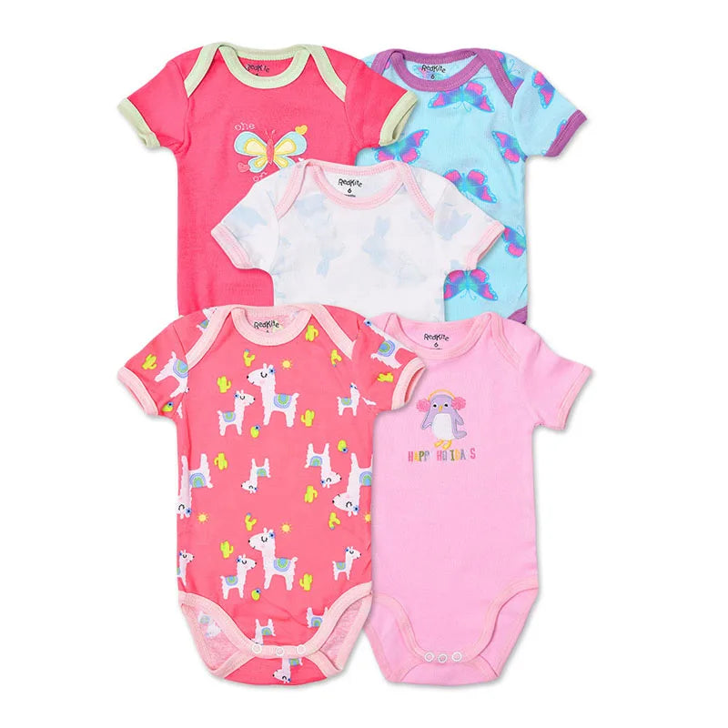 5Pcs 3M-24M Short Sleeve Cotton Winggle-in Jumpsuit Infant Baby Bodysuit
